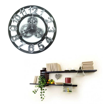 Retro Wooden Round Single-sided Gear Clock Number Wall Clock, Diameter: 58cm, Number 58, Number 58cm