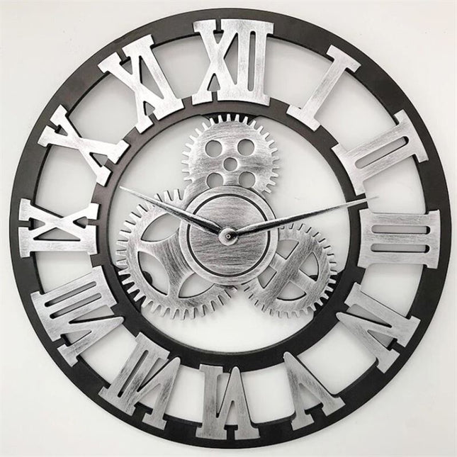 Retro Wooden Round Single-sided Gear Clock Rome Number Wall Clock, Diameter: 80cm, Rome Number 80cm, Rome Number 80cm (Gold)