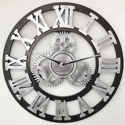 Retro Wooden Round Single-sided Gear Clock Rome Number Wall Clock, Diameter: 80cm, Rome Number 80cm, Rome Number 80cm (Gold)