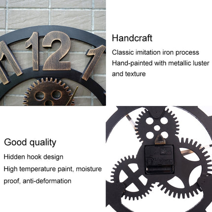 Retro Wooden Round Single-sided Gear Clock Rome Number Wall Clock, Diameter: 80cm, Rome Number 80cm, Rome Number 80cm (Gold)