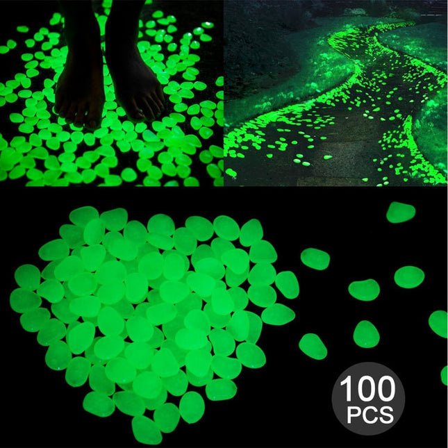 100 PCS Glow in The Dark Garden Pebbles for Walkways & Decoration and Plants Luminous Stones