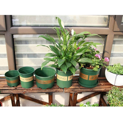 1 Gallon Flower Pots Plant Nursery Pots Plastic Pots Creative Gallons Pots with Tray, Size:17.5*16*16cm, Random Text Background Color Delivery