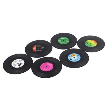 6 PCS/Set Retro Black Vinyl CD Record Drink Coasters Home Table Cup Mat Decor Coffee Drink Placemat Tableware Spinning, Diameter: 10.7cm, 6 PCS Cup Mat