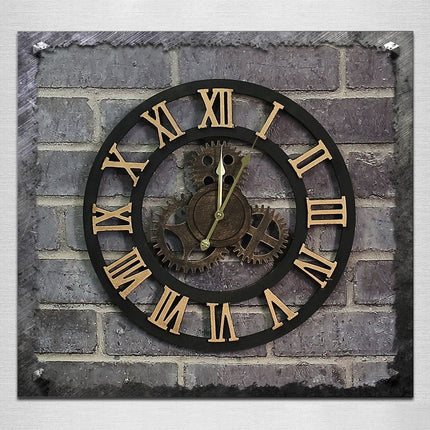 Originality American Industrial Style Wood Vintage Old Gear Wall Clock, Diameter: 50cm, Rome Number  50cm, Rome Number 50cm