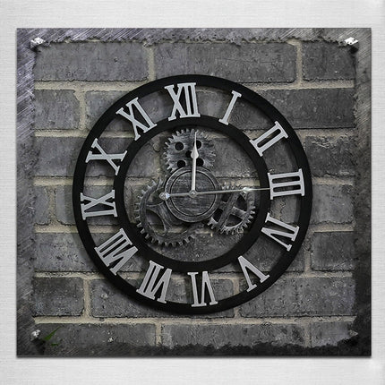 Originality American Industrial Style Wood Vintage Old Gear Wall Clock, Diameter: 50cm, Rome Number  50cm, Rome Number 50cm