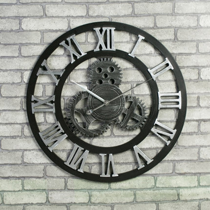 Originality American Industrial Style Wood Vintage Old Gear Wall Clock, Diameter: 50cm, Rome Number  50cm, Rome Number 50cm