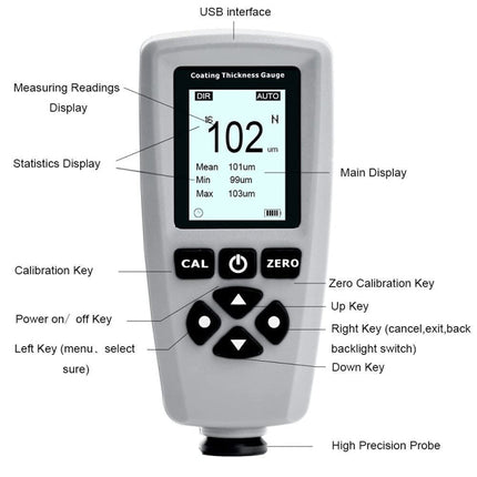 RZEC770 LCD Display Coating Paint Thickness Gauge Meter Tools