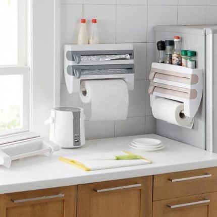 Kitchen Wall Mounted Cling Film Holder Wrap Storage Rack Hanger Rack Cutting Device, Size: 39 x 10 x 24cm, Grey