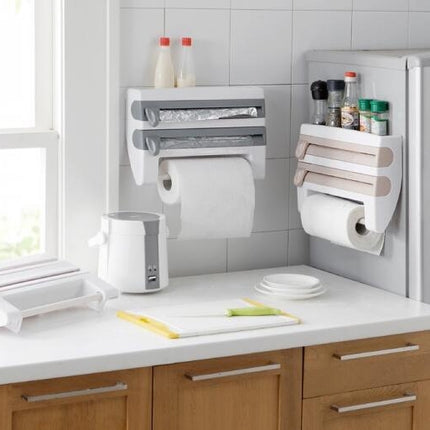 Kitchen Wall Mounted Cling Film Holder Wrap Storage Rack Hanger Rack Cutting Device, Size: 39 x 10 x 24cm