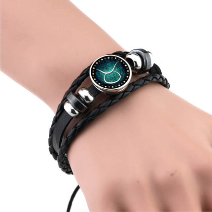 European and American Hand-knitted Beaded Retro DIY Bracelet Constellation Leather Punk Fashion Bracelet, Gemini, Taurus, Aquarius, Sagittarius, Pisces, Cancer, Aries, Scorpion, Capricorn, Virgo, Leo, Libra
