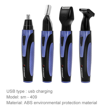 SPORTSMAN Four-in-one USB Rechargeable Ear Nose Trimmer Beard Face Shaver Eyebrows Hair Trimmer For Men(blue USB type), Blue USBType