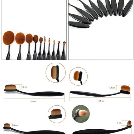10 PCS Toothbrush Style Handle Makeup Brush Eyebrow Brush Set, Black