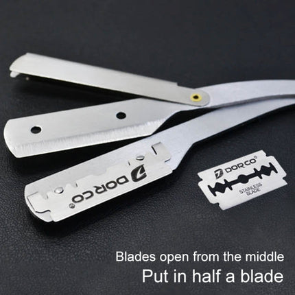 Hairdresser Vintage Razor Stainless Steel Double-sided Blade Holder Haircut Shaved Eyebrow Knife Holder(Silver)