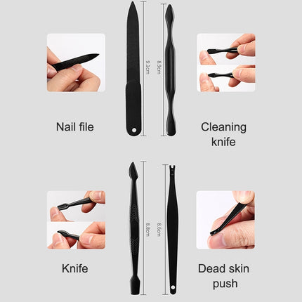 12 in 1 Advanced Stainless Nail Care Clipper Pedicure Manicure Kits with Leather Case, Red+Black, Yellow+Black