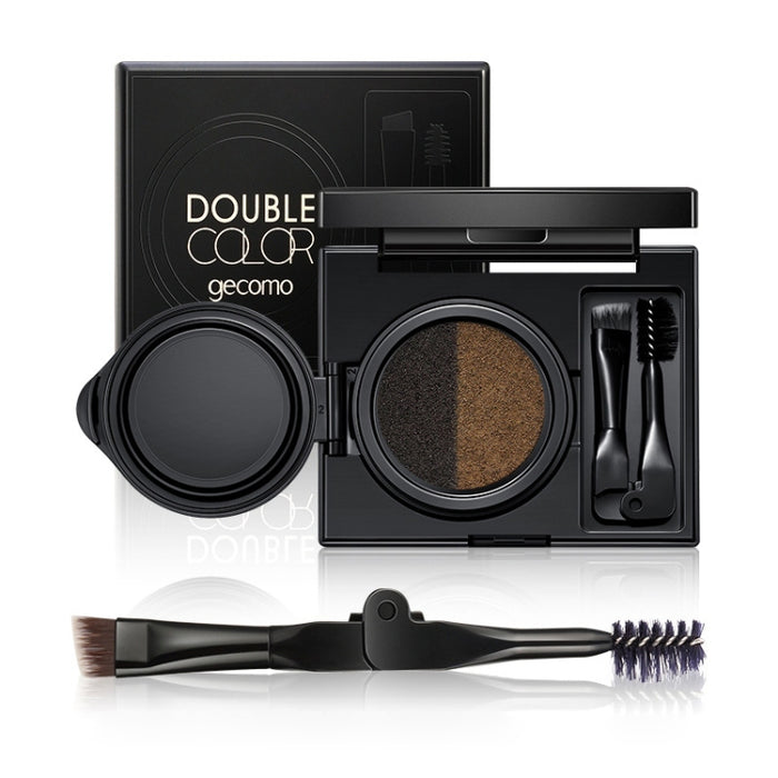 GECOMO Double Color Air Cushion Eyebrow Makeup Dye Palette With Eyebrow Brush(Grey)