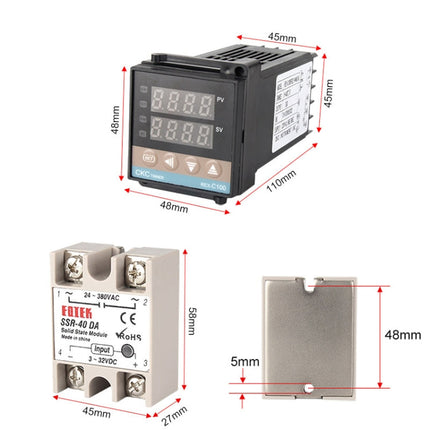 REX-C100 Thermostat + Thermocouple + SSR-25 DA Solid State Module Intelligent Temperature Control Kit, 25DA