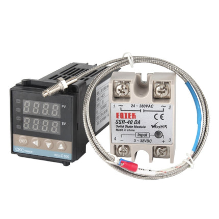 REX-C100 Thermostat + Thermocouple + SSR-100 DA Solid State Module Intelligent Temperature Control Kit, 100DA