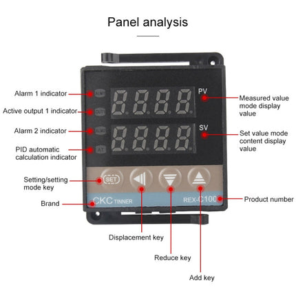 REX-C100 Thermostat + Thermocouple + SSR-100 DA Solid State Module Intelligent Temperature Control Kit, 100DA