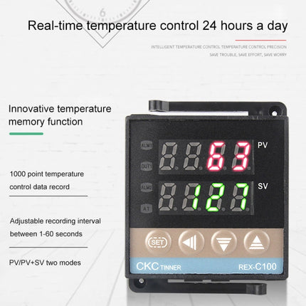 REX-C100 Thermostat + Thermocouple + SSR-100 DA Solid State Module Intelligent Temperature Control Kit, 100DA