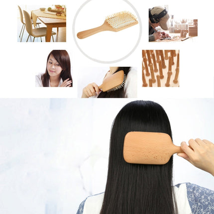 Natural Wooden Massage Hair Comb with Rubber Base & Wooden Brush, Size: Large