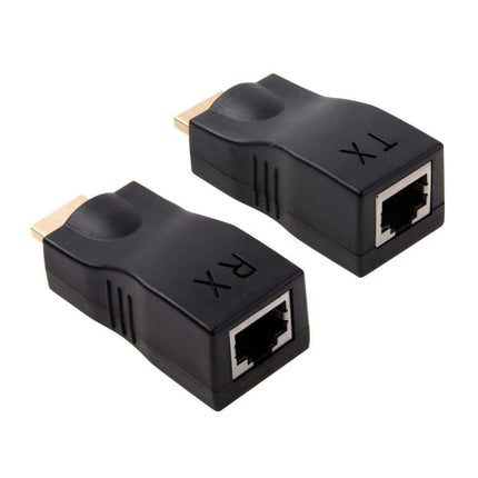HDMI to RJ45 Extender Adapter (Receiver & Transmitter)  by Cat-5e/6 Cable, Support HDCP, Transmission Distance: 30m, Single RJ45 Black