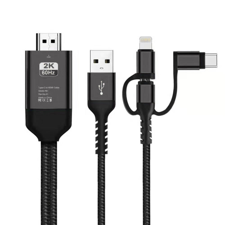 3 in 1 Micro USB + USB-C / Type-C + 8 Pin to HDMI HDTV Cable