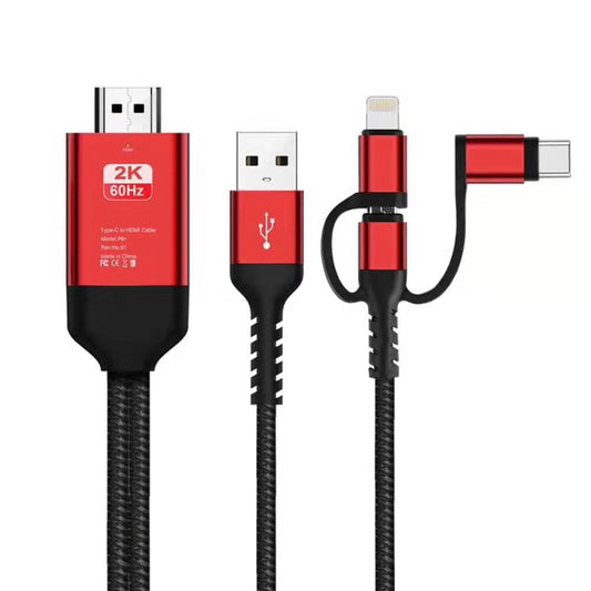 3 in 1 Micro USB + USB-C / Type-C + 8 Pin to HDMI HDTV Cable