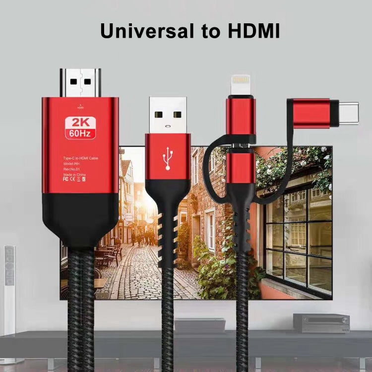 3 in 1 Micro USB + USB-C / Type-C + 8 Pin to HDMI HDTV Cable