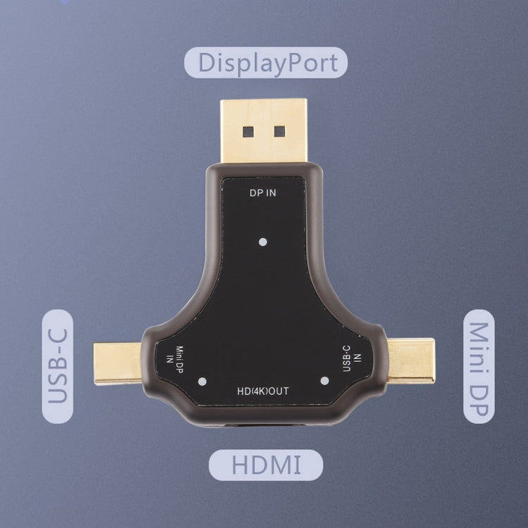 D63A DisplayPort + Mini DP + UCB-C / Type-C Male to HDMI Female 3 in 1 Adapter, D63A