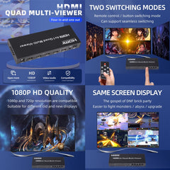 4 in 1 Out HDMI Quad Multi-viewer with Seamless Switcher, EU Plug, 4 x 1, EU Plug, 4 x 1, AU Plug, 4 x 1, UK Plug, 4 x 1, US Plug