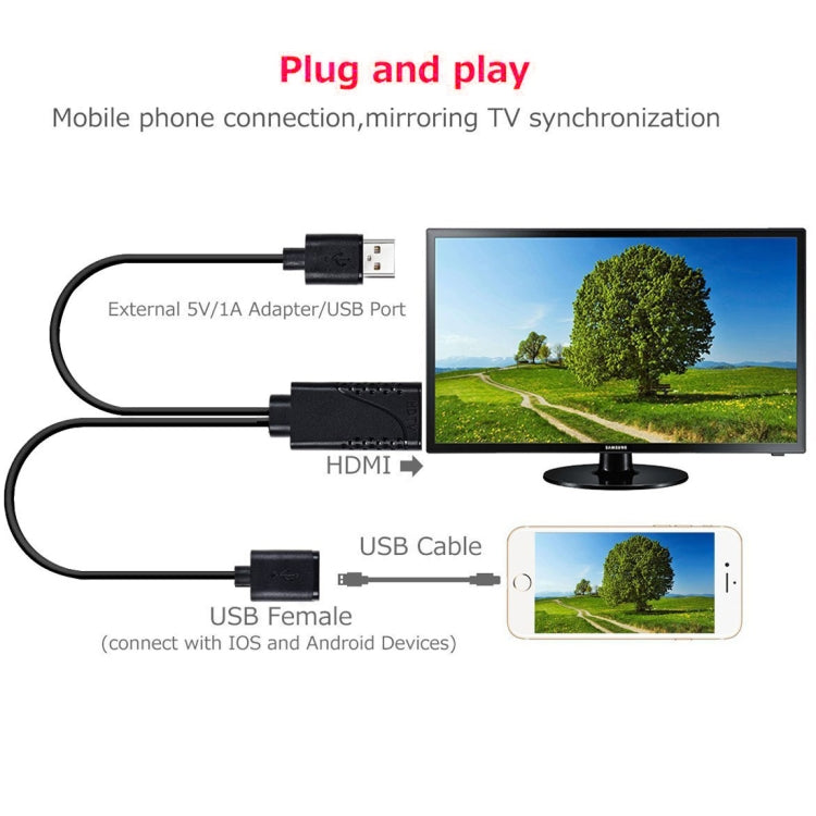 1080P USB 2.0 Male + USB 2.0 Female to HDMI HDTV AV Adapter Cable for iPhone / iPad, Android Smartphones