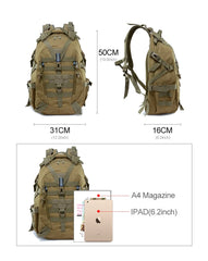 40L Camping Backpack Men's Bag Travel Bags Tactical Molle Climbing Rucksack Hiking Outdoor Reflective Shoulder Fishing Bag