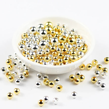 JHNBY Gold Plated Metal beads 2/3/4/5/6/8MM Round Iron Spacer Loose Beads For Jewelry Bracelets Necklace Making DIY Accessories