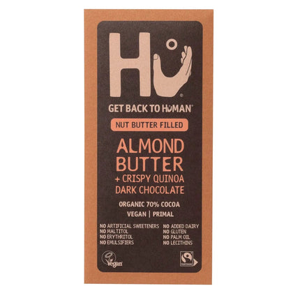 Hu Almond Butter and Crispy Quinoa Dark 70% cocoa chocolate bar