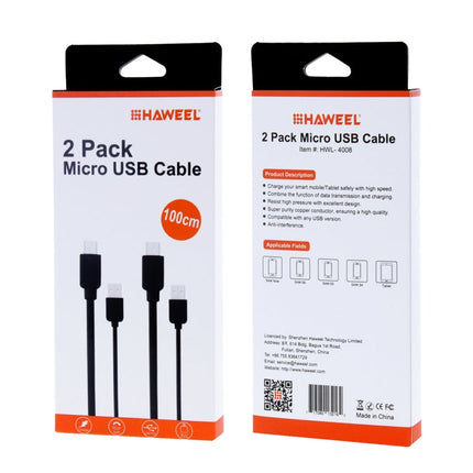 2 PCS HAWEEL 1m High Speed Micro USB to USB Data Sync Charging Cable  Kits For Galaxy, Huawei, Xiaomi, LG, HTC and other Smart Phones