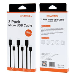 3 PCS HAWEEL 1m High Speed Micro USB to USB Data Sync Charging Cable Kits For Galaxy, Huawei, Xiaomi, LG, HTC and other Smart Phones, 3pcs