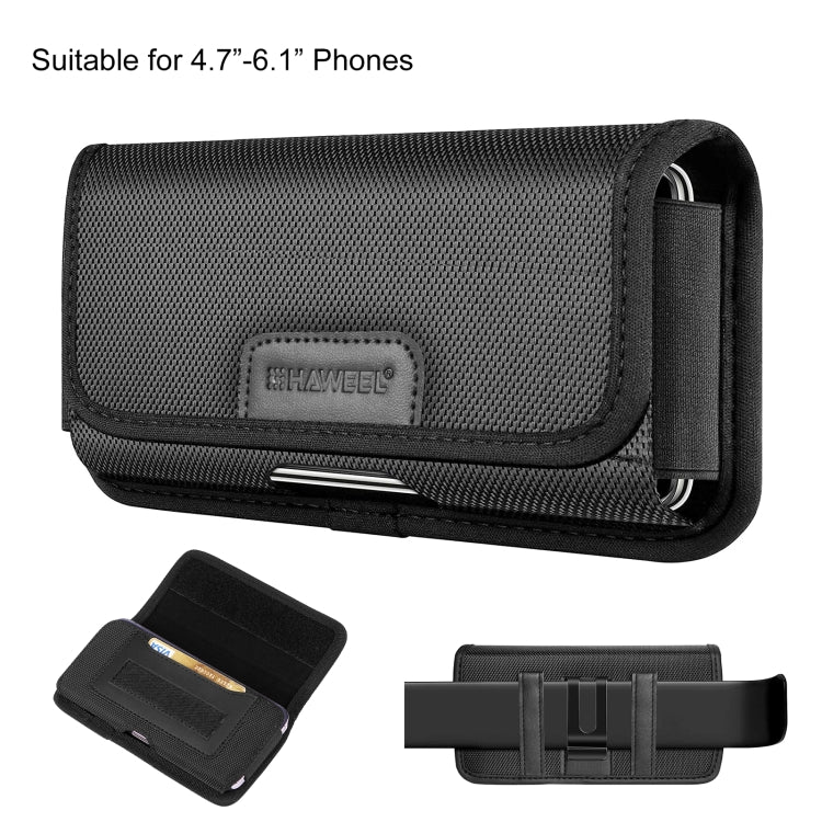 HAWEEL 4.7-6.1 inch Nylon Cloth Phone Belt Clip Horizontal Carrying Pouch with Card Slot, Horizontal 4.7-6.1 inch