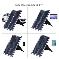 HAWEEL Portable 20W Monocrystalline Silicon Solar Power Panel Charger, with USB Port & Holder & Tiger Clip, Support QC3.0 and AFC