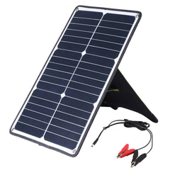 HAWEEL Portable 20W Monocrystalline Silicon Solar Power Panel Charger, with USB Port & Holder & Tiger Clip, Support QC3.0 and AFC