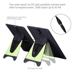 HAWEEL Portable 20W Monocrystalline Silicon Solar Power Panel Charger, with USB Port & Holder & Tiger Clip, Support QC3.0 and AFC