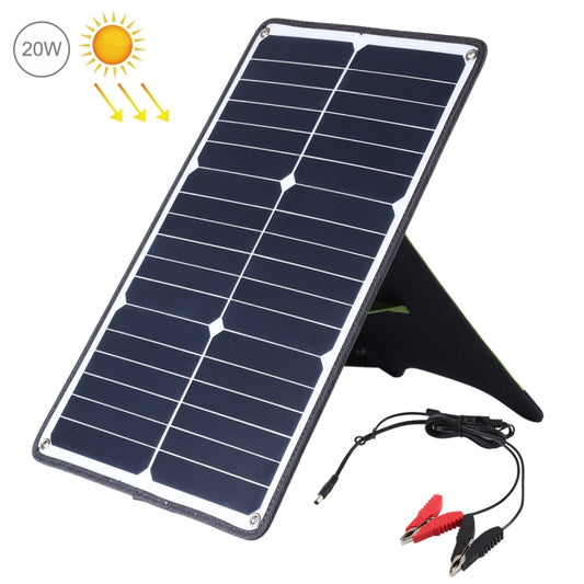 HAWEEL Portable 20W Monocrystalline Silicon Solar Power Panel Charger, with USB Port & Holder & Tiger Clip, Support QC3.0 and AFC