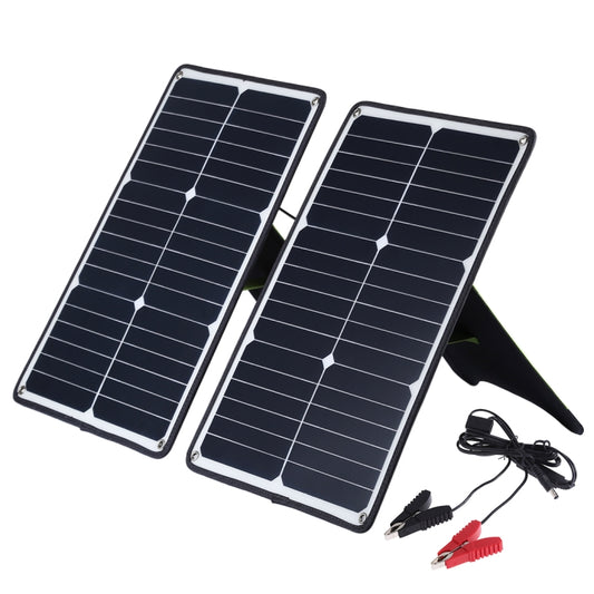 HAWEEL 2 PCS 20W Monocrystalline Silicon Solar Power Panel Charger, with USB Port & Holder & Tiger Clip, Support QC3.0 and AFC, Solar Power Panel Charger