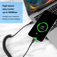 HAWEEL 1m 5A USB-C / Type-C to USB-C / Type-C Retractable Coiled PD Fast Charging Cable, 1m 5A Type-C