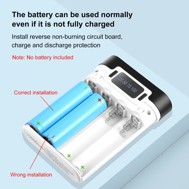 HAWEEL DIY 4x 18650 Battery (Not Included) 10000mAh Dual-way QC Charger Power Bank Shell Box with 2x USB Output & Display,  Support PD / QC / SCP / FCP / AFC / PPS / PE, DIY 4x 18650 Batteries 10000mAh QC