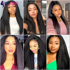 Kinky Straight Human Hair Weave Bundles Deal Raw Virgin Hair Double Weft Yaki Straight Hair Extensions With Closure Frontal