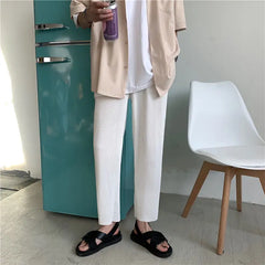 Pleated Trousers Men Summer Straight Casual Trousers