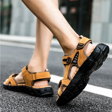 Brand Classic Mens Sandals Summer Genuine Leather Sandals Men Outdoor Casual Lightweight Sandal Fashion Men Sneakers Size 38-46