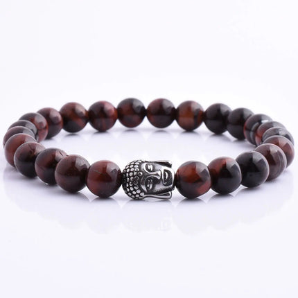 Handmade Tigers Eye Buddha Head Beaded Mens Bracelet