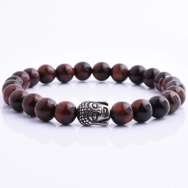 Handmade Tigers Eye Buddha Head Beaded Mens Bracelet