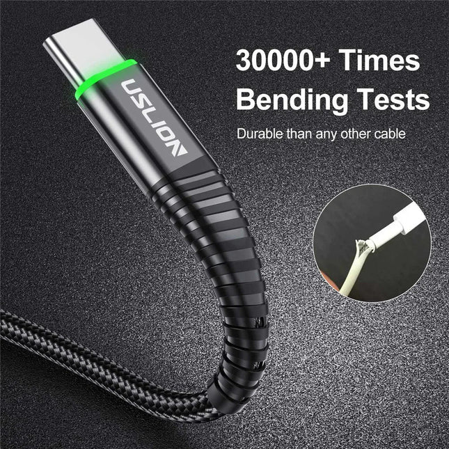 USLION LED 3A USB Type C Cable Micro USB Fast Charging Wire For Samsung Xiaomi Huawei Mobile phone Charge USB C Data Charge Cord